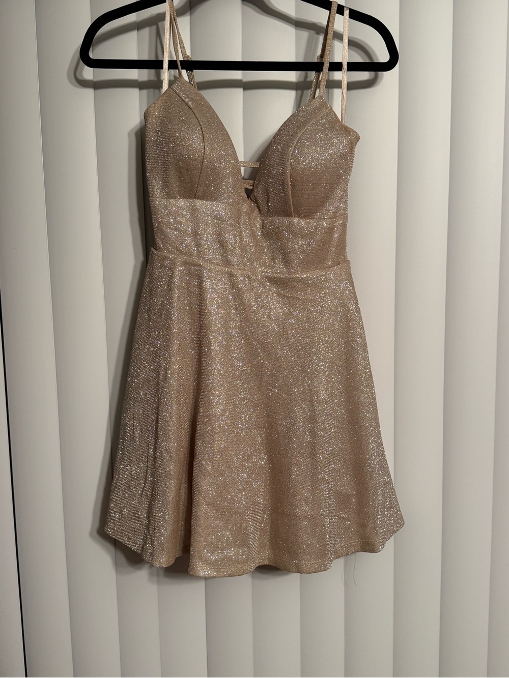 Sparkling Gold Party Dress with Spaghetti Straps
